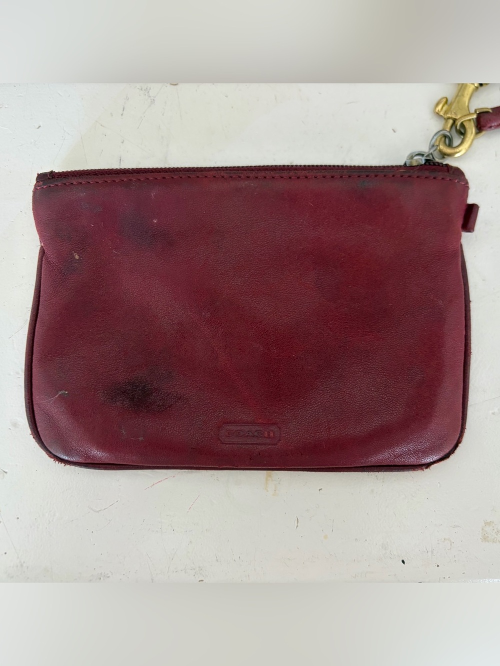 Coach Leather Wristlet - Dark Red